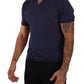 Navy Linen Blend Collared T-Shirt