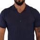 Navy Linen Blend Collared T-Shirt