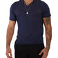 Navy Linen Blend Collared T-Shirt