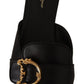 Elegant Black Leather Flat Sandals with Gold Detail