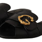 Elegant Black Leather Flat Sandals with Gold Detail