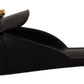 Elegant Black Leather Flat Sandals with Gold Detail