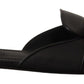 Elegant Black Leather Flat Sandals with Gold Detail