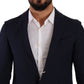 Slim Fit Notch Lapel Blazer in Dark Blue