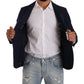 Slim Fit Notch Lapel Blazer in Dark Blue