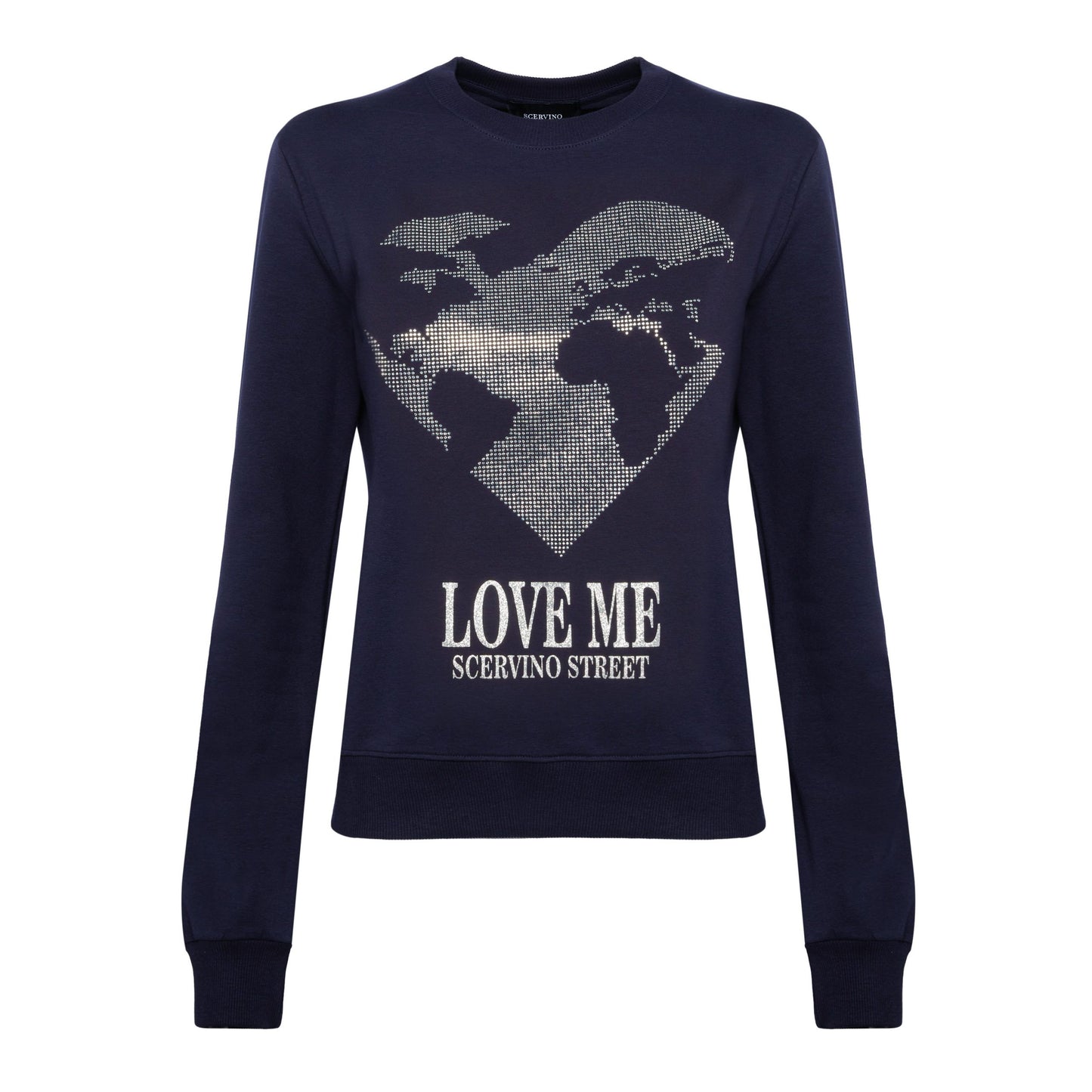 Blue Strass Logo Cotton Sweatshirt