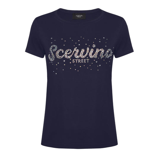 Blue Cotton Women T-Shirt