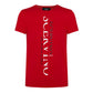 Elegant Red Cotton Tee with Vertical Logo