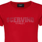 Red Cotton T-Shirt with Glitzy Logo Detail