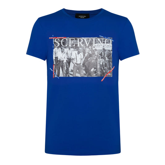 Blue Cotton Men T-Shirt