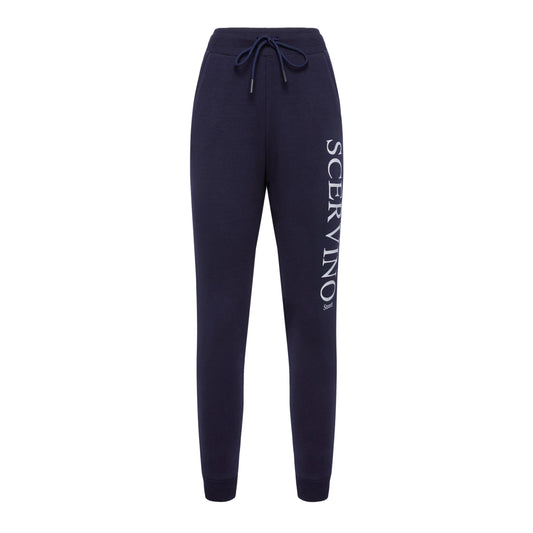 Elegant Blue Stretch Trousers with Strass Logo