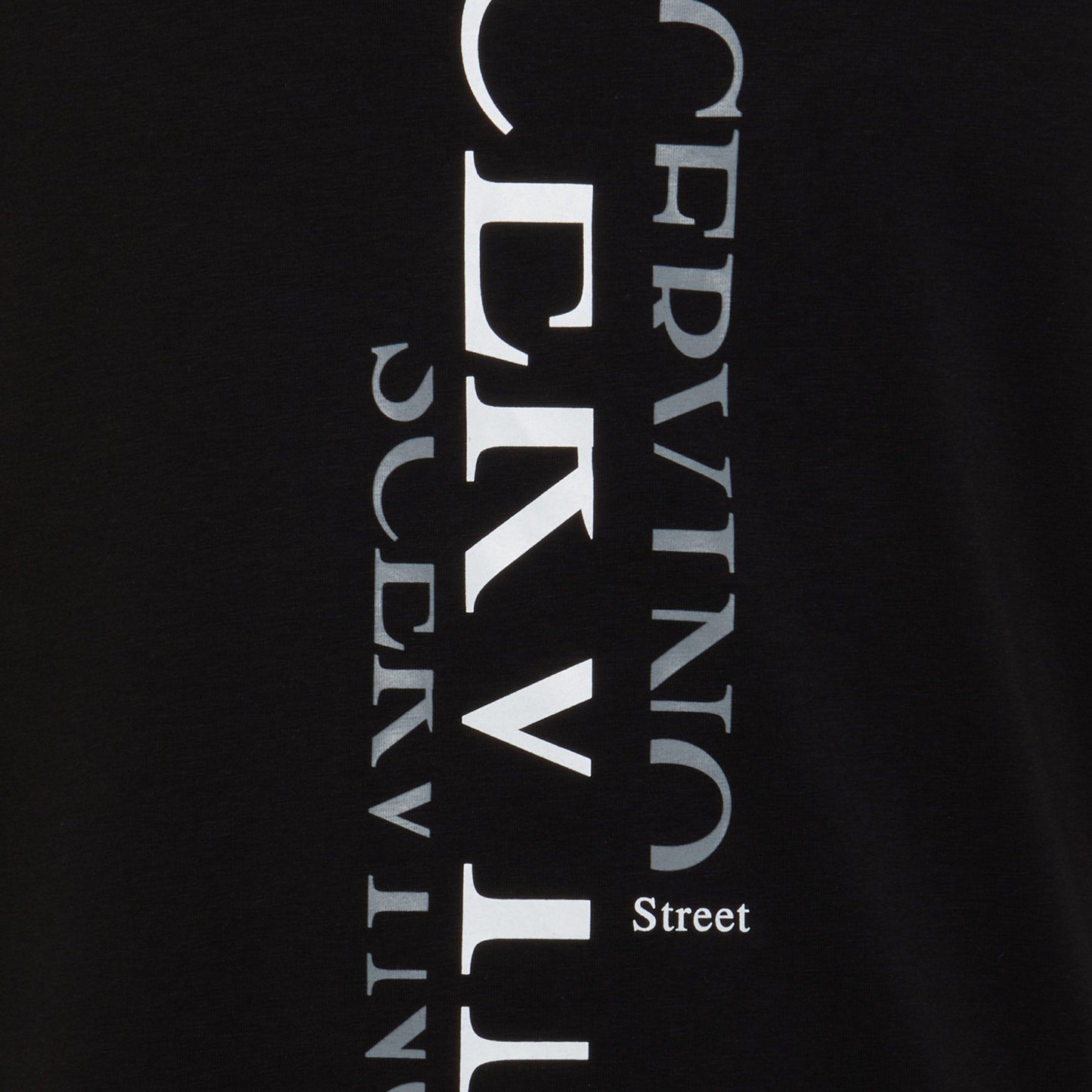 Elegant Black Cotton Tee with Vertical Logo