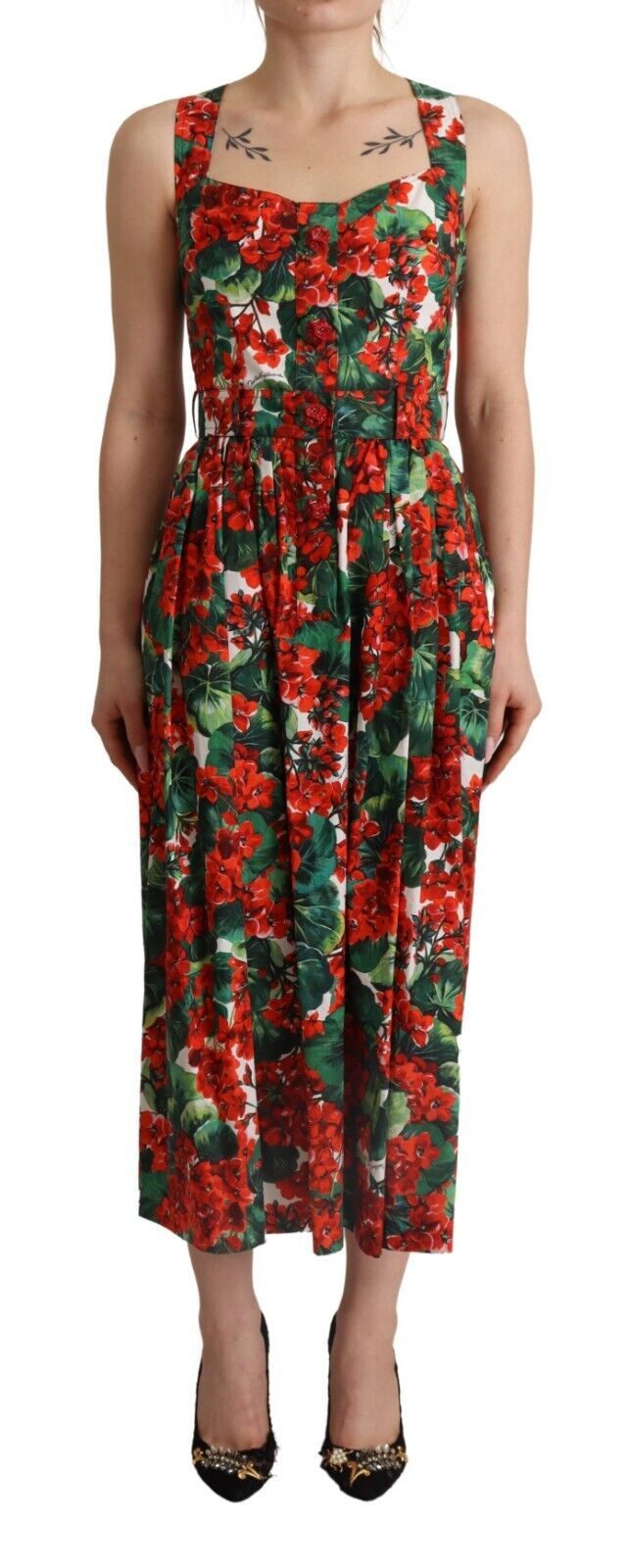 Elegant Red Geranium Pleated Maxi Dress