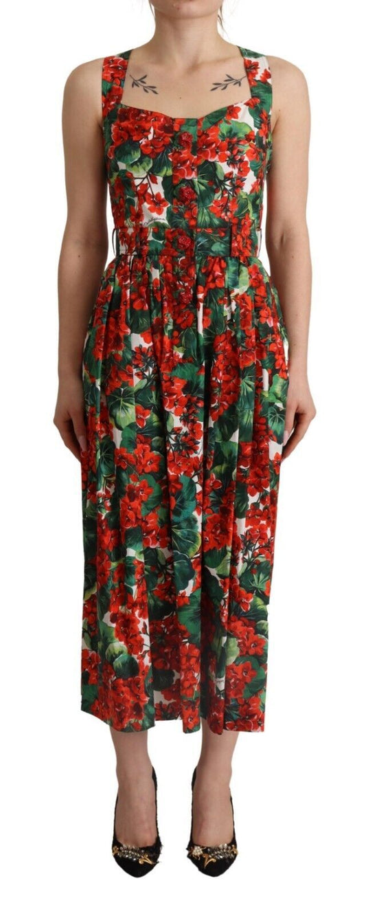 Elegant Red Geranium Pleated Maxi Dress