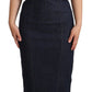 Elegant Dark Blue Denim Midi Sheath Dress