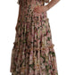 Elegant Pink Floral Ruched Silk Long Dress