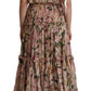 Elegant Pink Floral Ruched Silk Long Dress