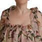 Elegant Pink Floral Ruched Silk Long Dress