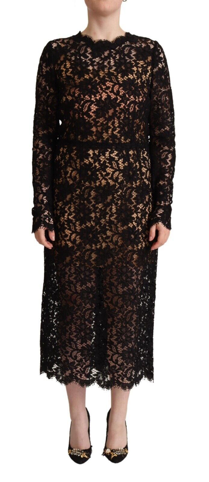 Elegant Floral Lace Sheath Midi Dress