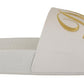 Chic White Leather Slides with Gold Embroidery