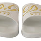 Chic White Leather Slides with Gold Embroidery