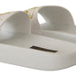 Chic White Leather Slides with Gold Embroidery