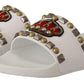 Regal White Leather Slides with Crown Patch