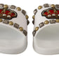 Regal White Leather Slides with Crown Patch