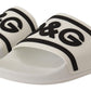 Chic White Leather Slides with Black Detailing