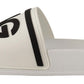 Chic White Leather Slides with Black Detailing