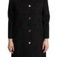 Elegant Black Brocade Long Trench Coat