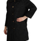 Elegant Black Brocade Long Trench Coat