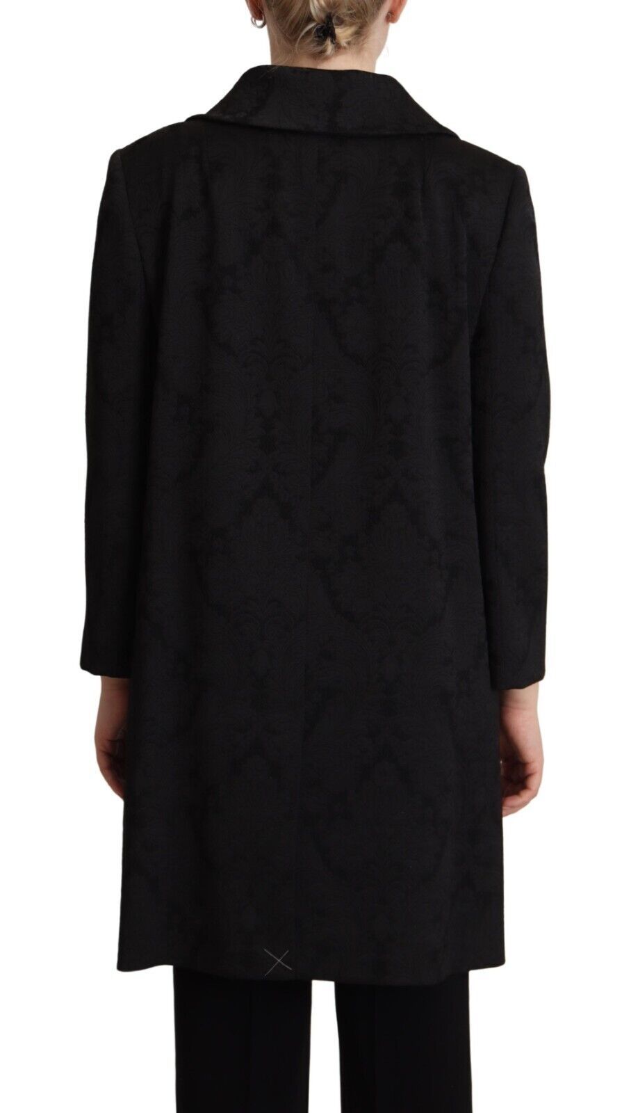 Elegant Black Brocade Long Trench Coat