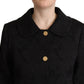 Elegant Black Brocade Long Trench Coat