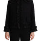 Elegant Ruffled Wool-Silk Long Sleeve Jacket