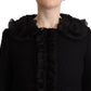 Elegant Ruffled Wool-Silk Long Sleeve Jacket