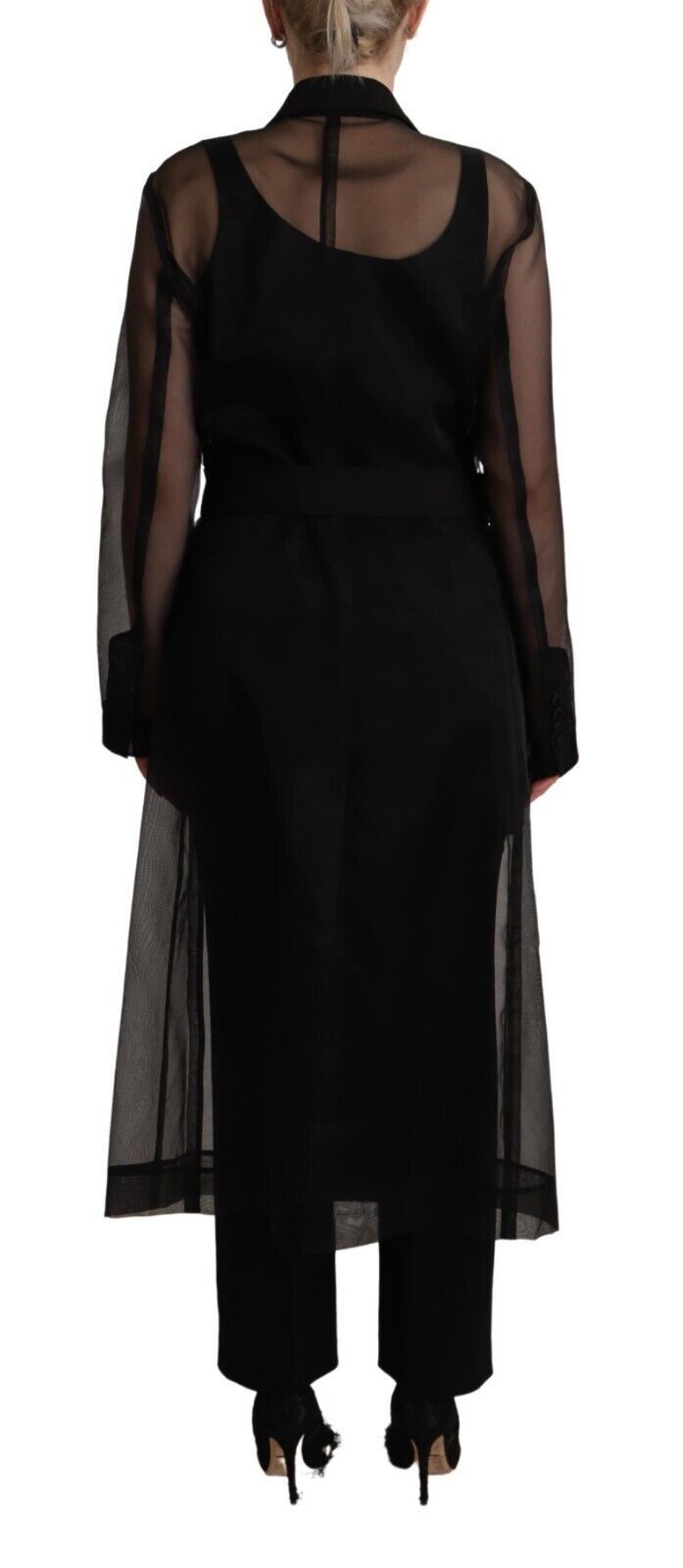 Elegant Sheer Trench Coat in Black