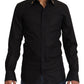 Elegant Slim Fit Black Cotton Dress Shirt