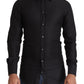 Elegant Black Cotton Gold Dress Shirt