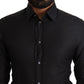 Elegant Black Cotton Gold Dress Shirt