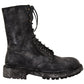 Exclusive Leather Combat Boots in Black & Grey
