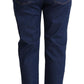 Elegant Tapered Denim with Faux Pearl Adornment