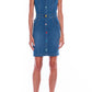Chic Sleeveless Denim Dress with Colored Buttons