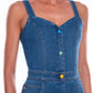 Chic Sleeveless Denim Dress with Colored Buttons