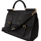 Elegant XL Sicily Black Leather Bag with Gold Accents