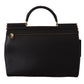Elegant XL Sicily Black Leather Bag with Gold Accents