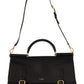 Elegant XL Sicily Black Leather Bag with Gold Accents