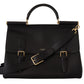 Elegant XL Sicily Black Leather Bag with Gold Accents