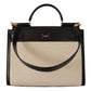Elegant Monochrome Leather and Canvas Bag