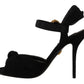 Black Tulle Ankle Strap Heels with Crystal Buckle